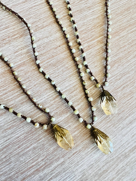 Faceted Citrine Necklace With Sandy Green Czech Crystal