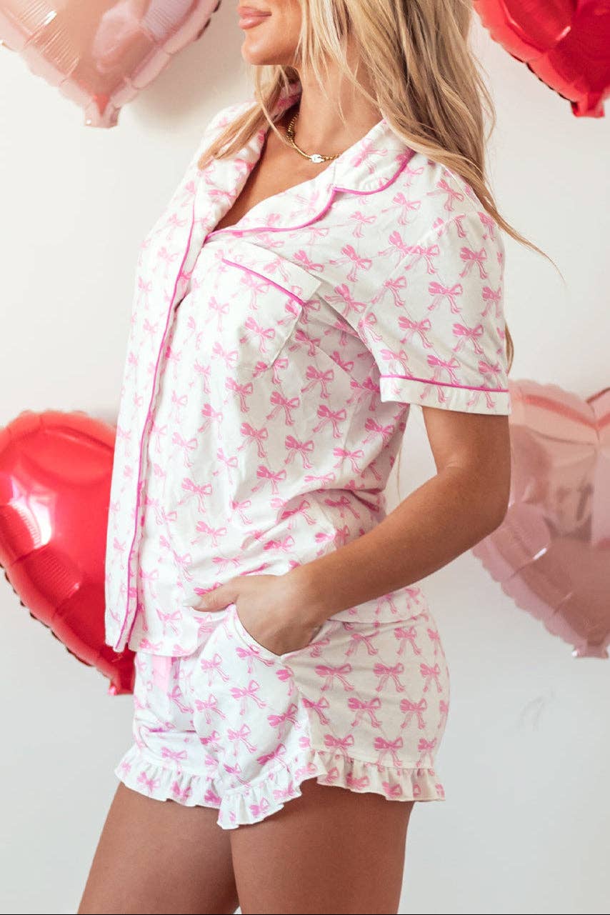Bow Top and Shorts Pajama Set