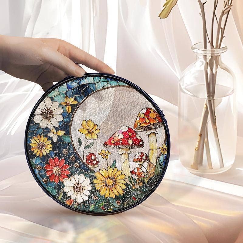 Mushroom Floral Stained Glass Suncatcher, Whimsical Nature