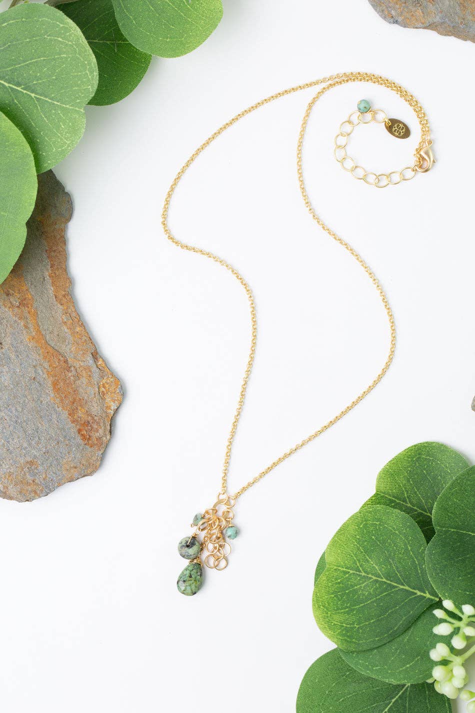Tranquil Gardens 20.25-22.25" African Turquoise Cluster Necklace