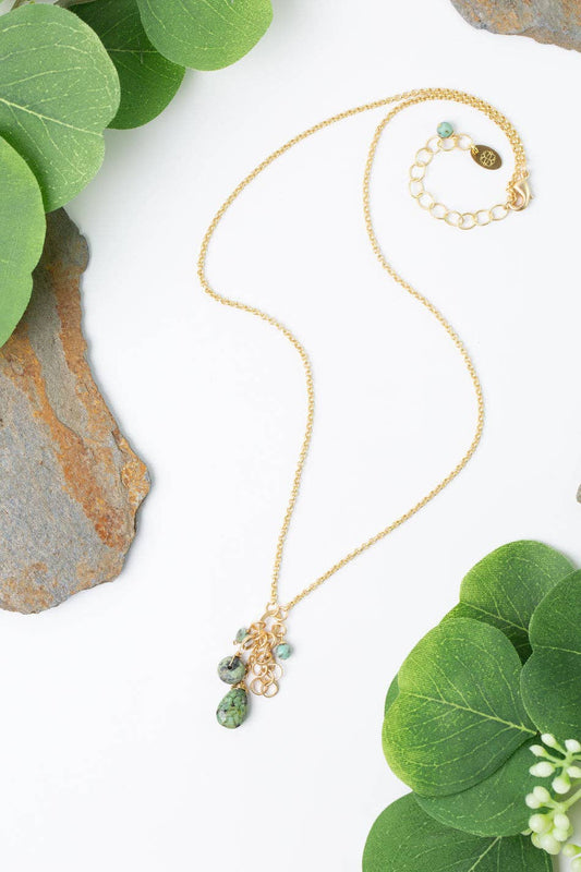 Tranquil Gardens 20.25-22.25" African Turquoise Cluster Necklace