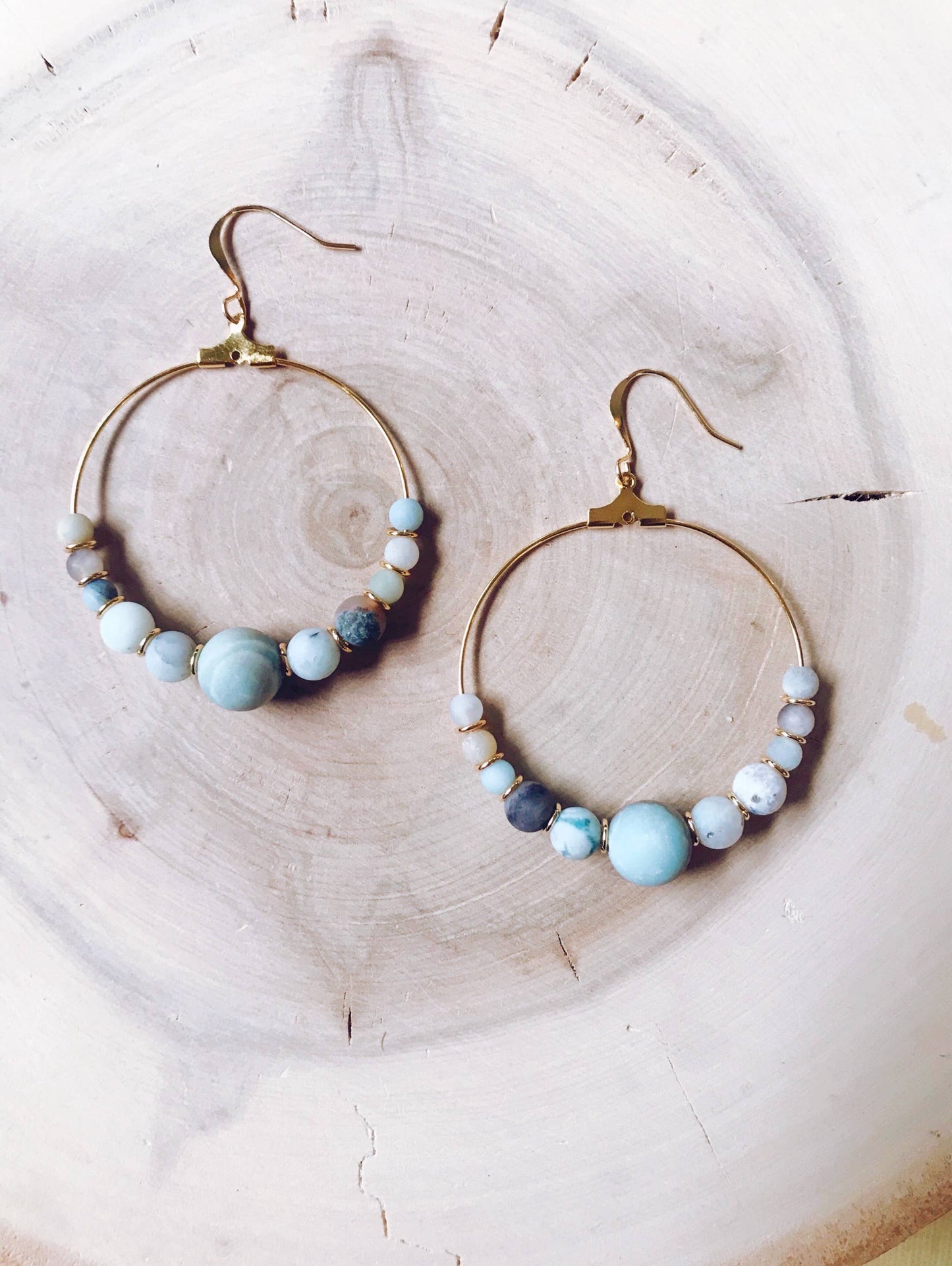 Genuine Gemstone and Gold Hoop Earring