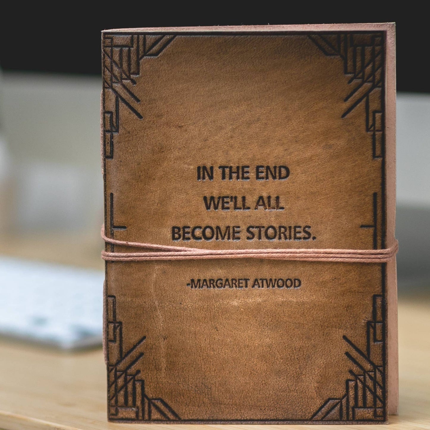 We All Become Stories Margaret Atwood Quote Leather Journal