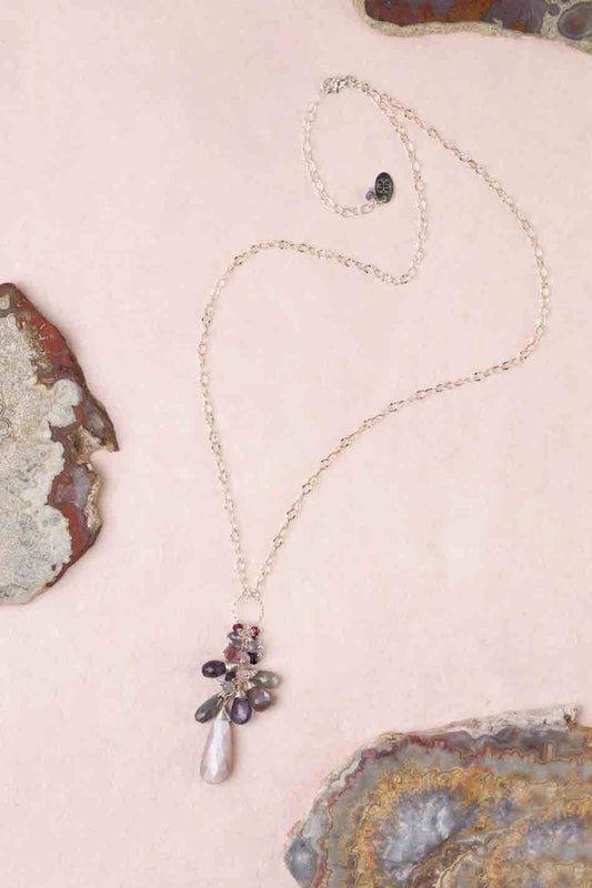 Celestial 20-22" Moonstone, Spinel, Labradorite With Gemstone Cluster Necklace