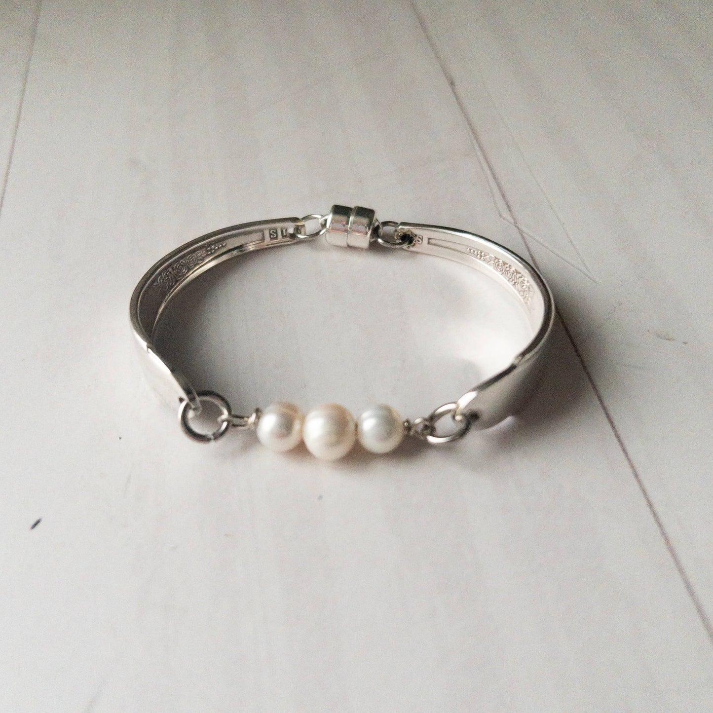 Triple Pearl Center Handle Bracelet