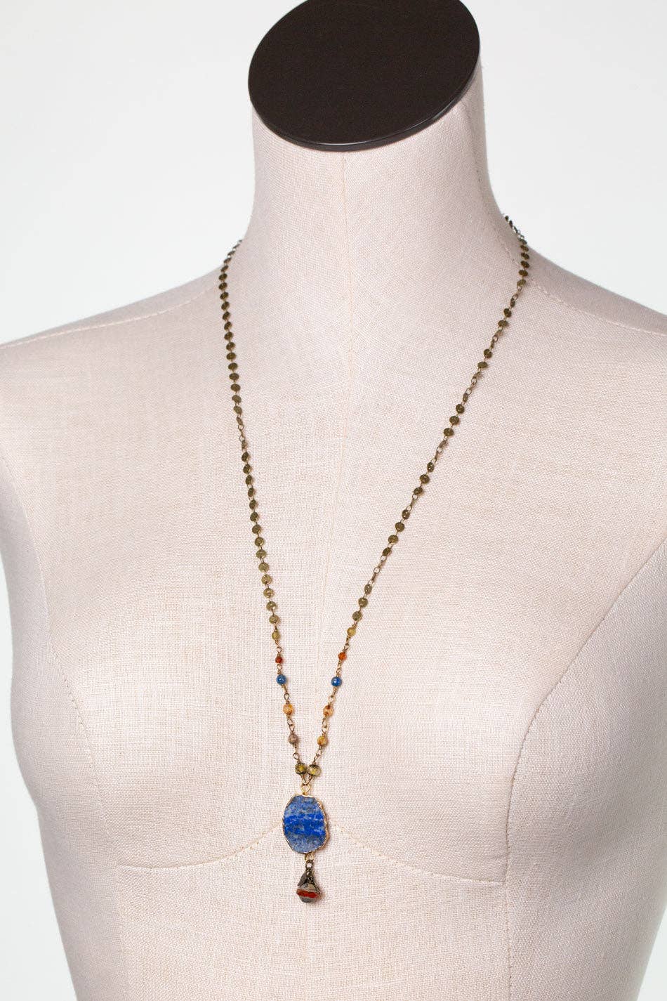 Sacred Heart 26-28" Czech Glass With Lapis Bezel Collage Necklace