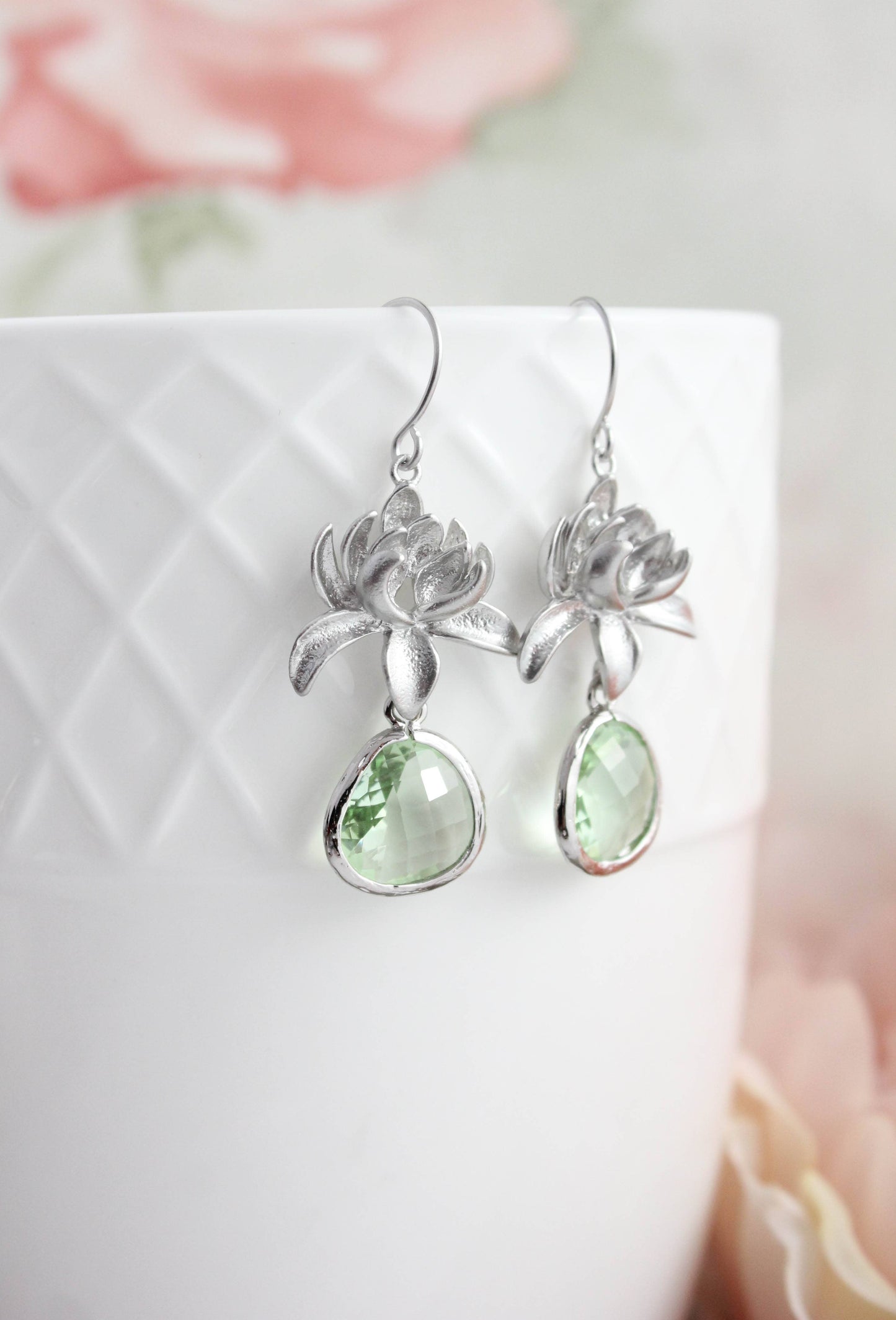 Lotus Flower Earrings- Light Green