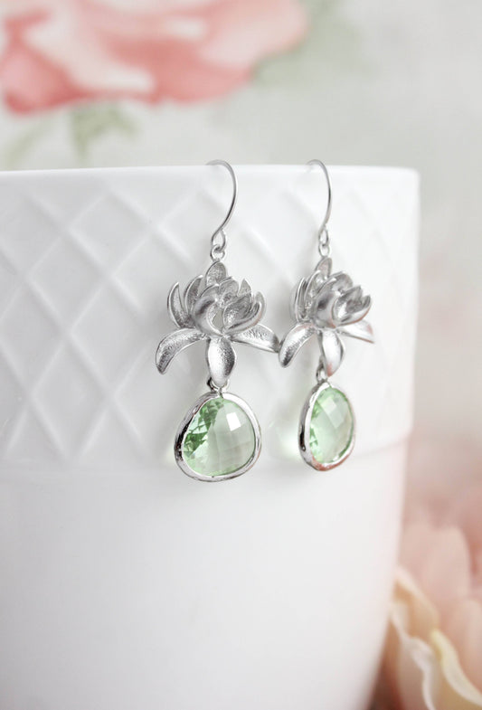 Lotus Flower Earrings- Light Green