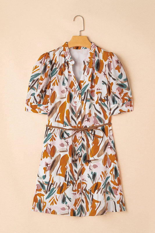 Abstract Braided Belt Mini Dress