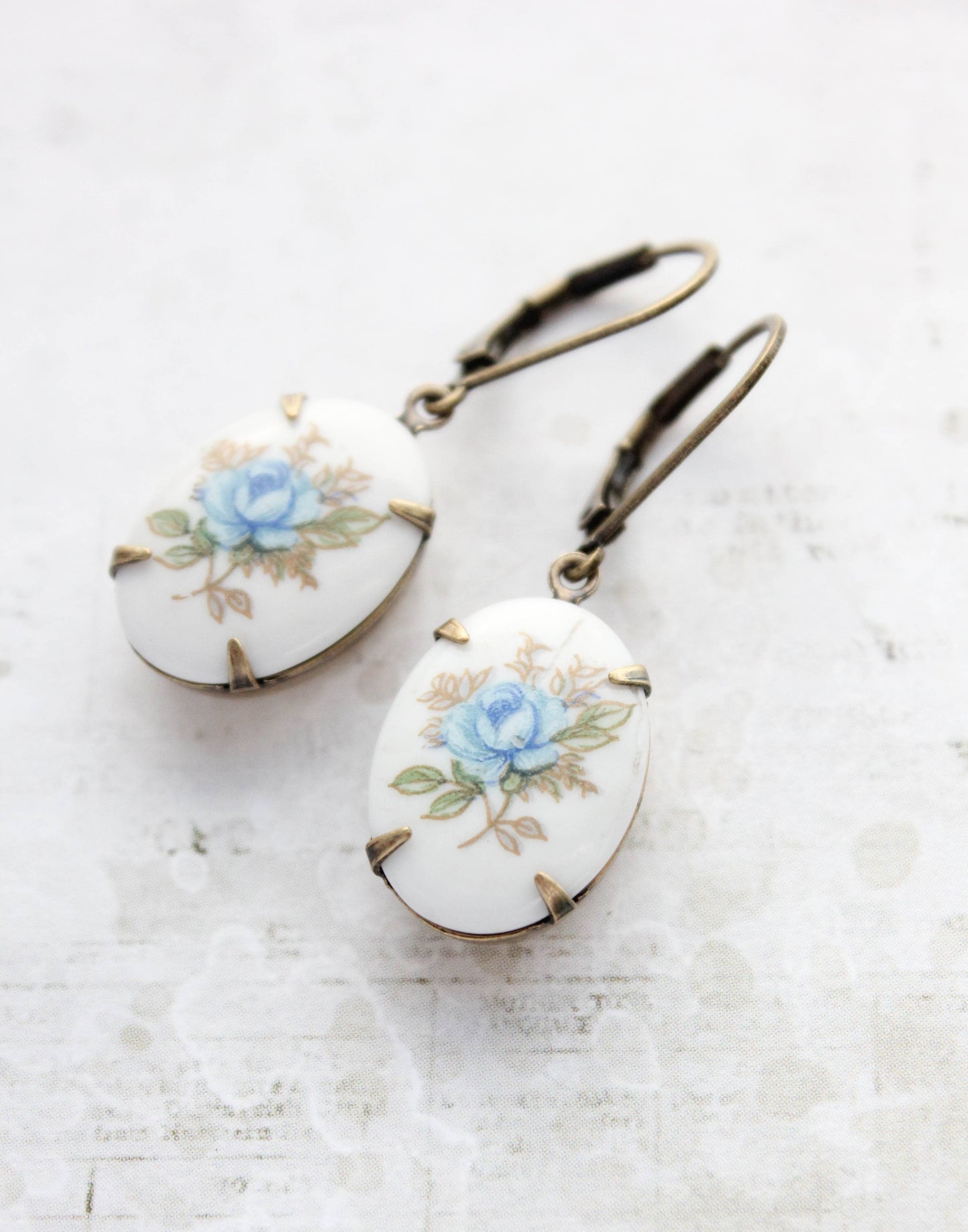 Blue Rose Cameo Earrings