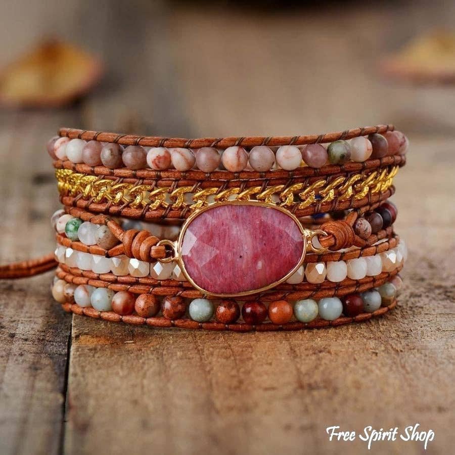 Gemstone Leather Wrap Bracelet