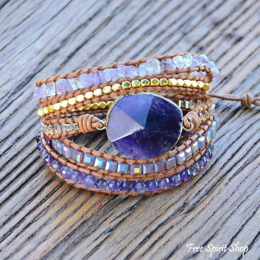 Gemstone Leather Wrap Bracelet