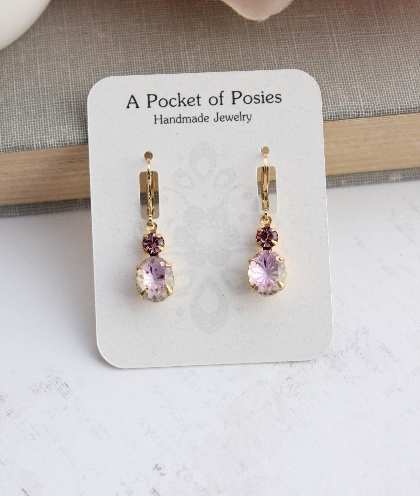 Etched Glass Drop Earrings- Aurora Iridescent Floral