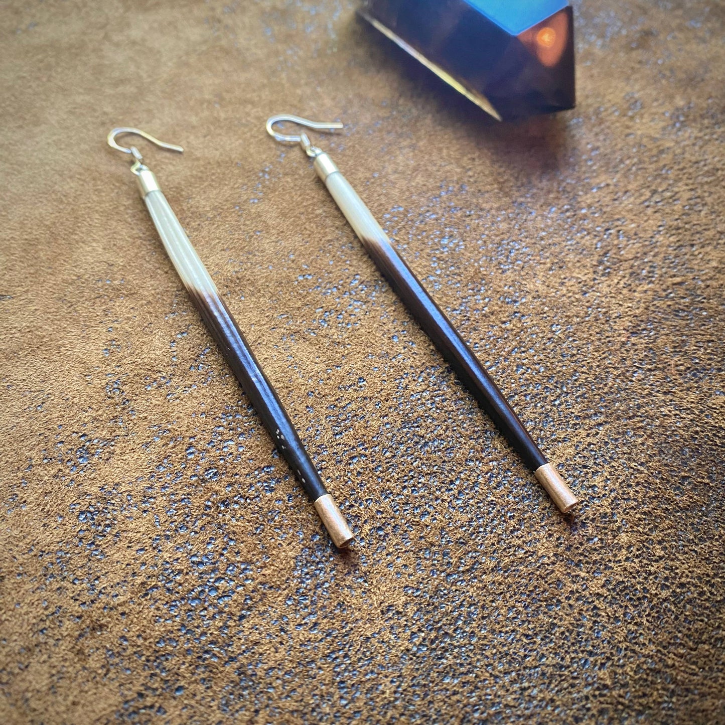 Porcupine Quill Earrings Black/Brown/Ivory, Silver