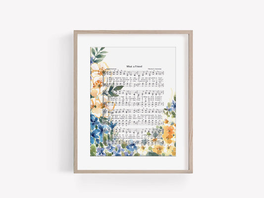 "What a Friend" Blue and Yellow Floral Hymn Print
