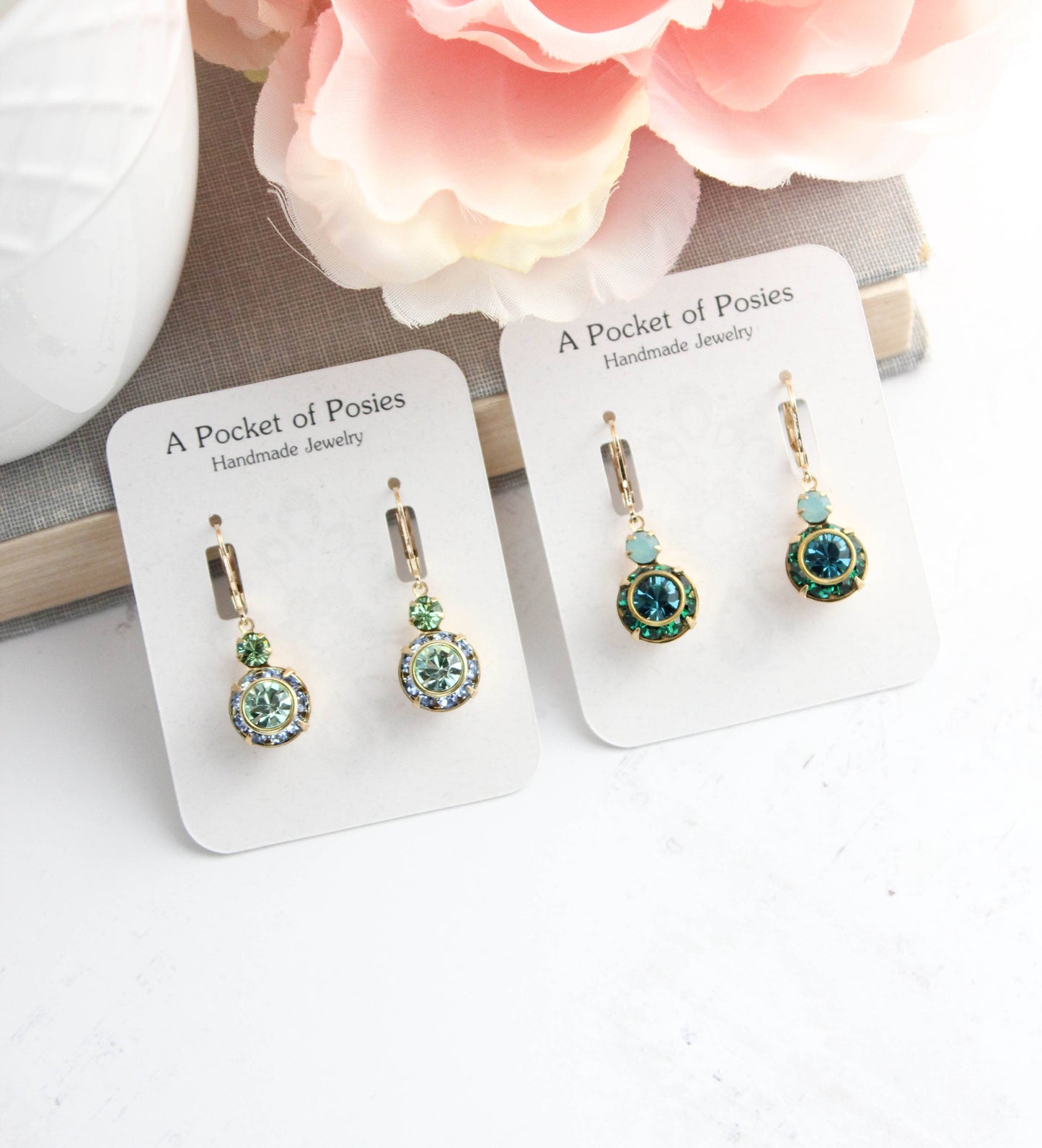 Art Deco Earrings- Light Sapphire & Peridot Green