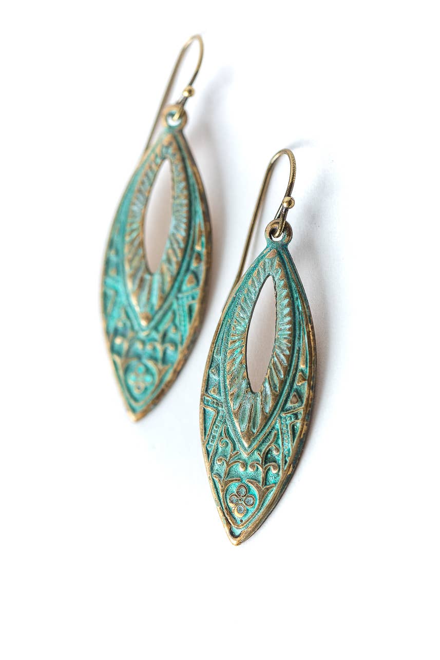 Heron Patina Oval Dangle Earrings