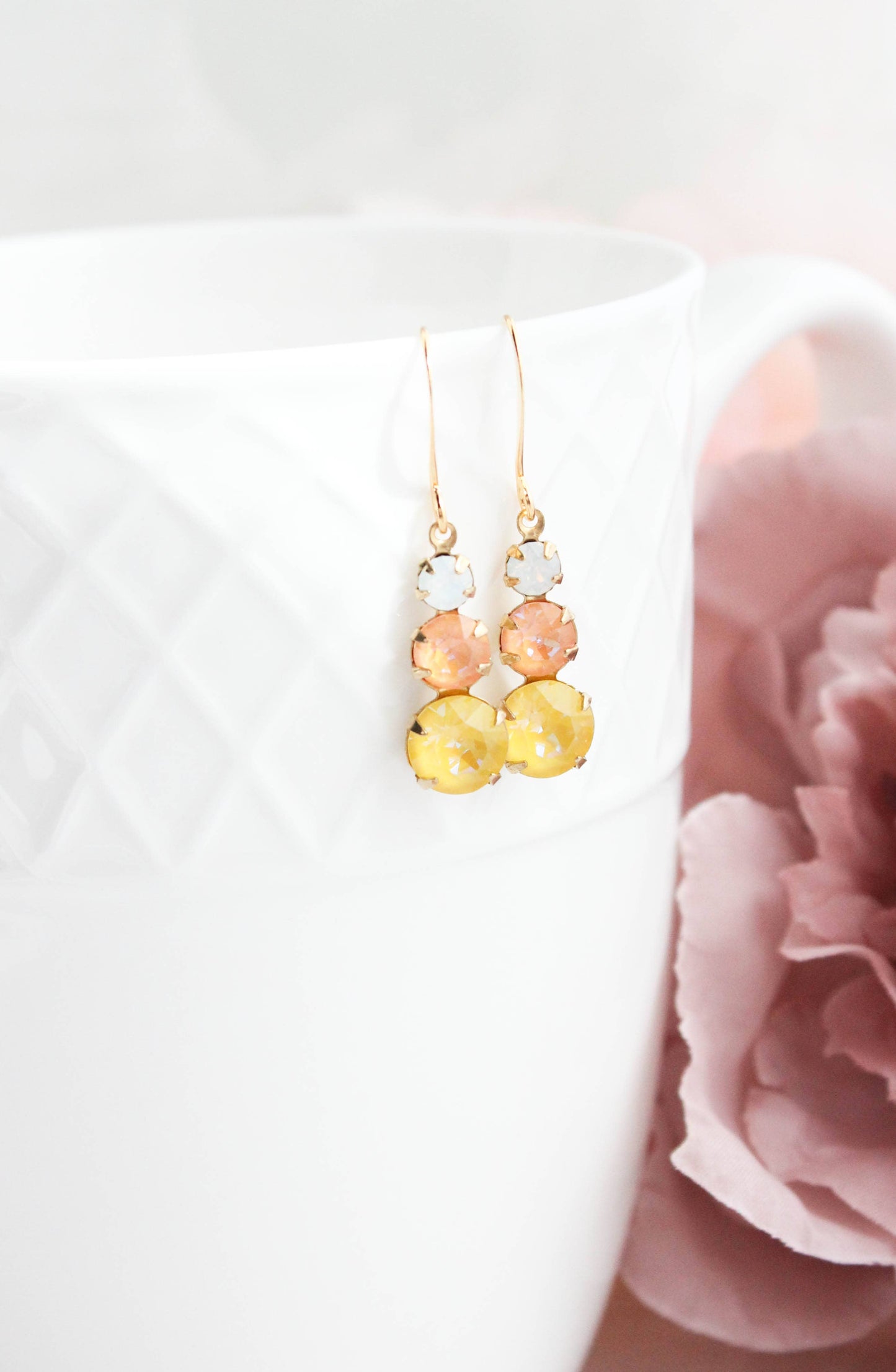 Vintage Glass Earrings- Light Peach and Yellow