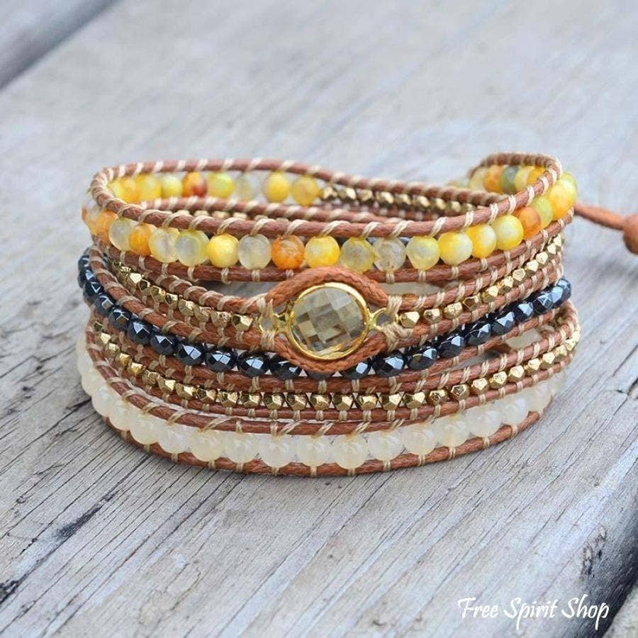 Gemstone Leather Wrap Bracelet