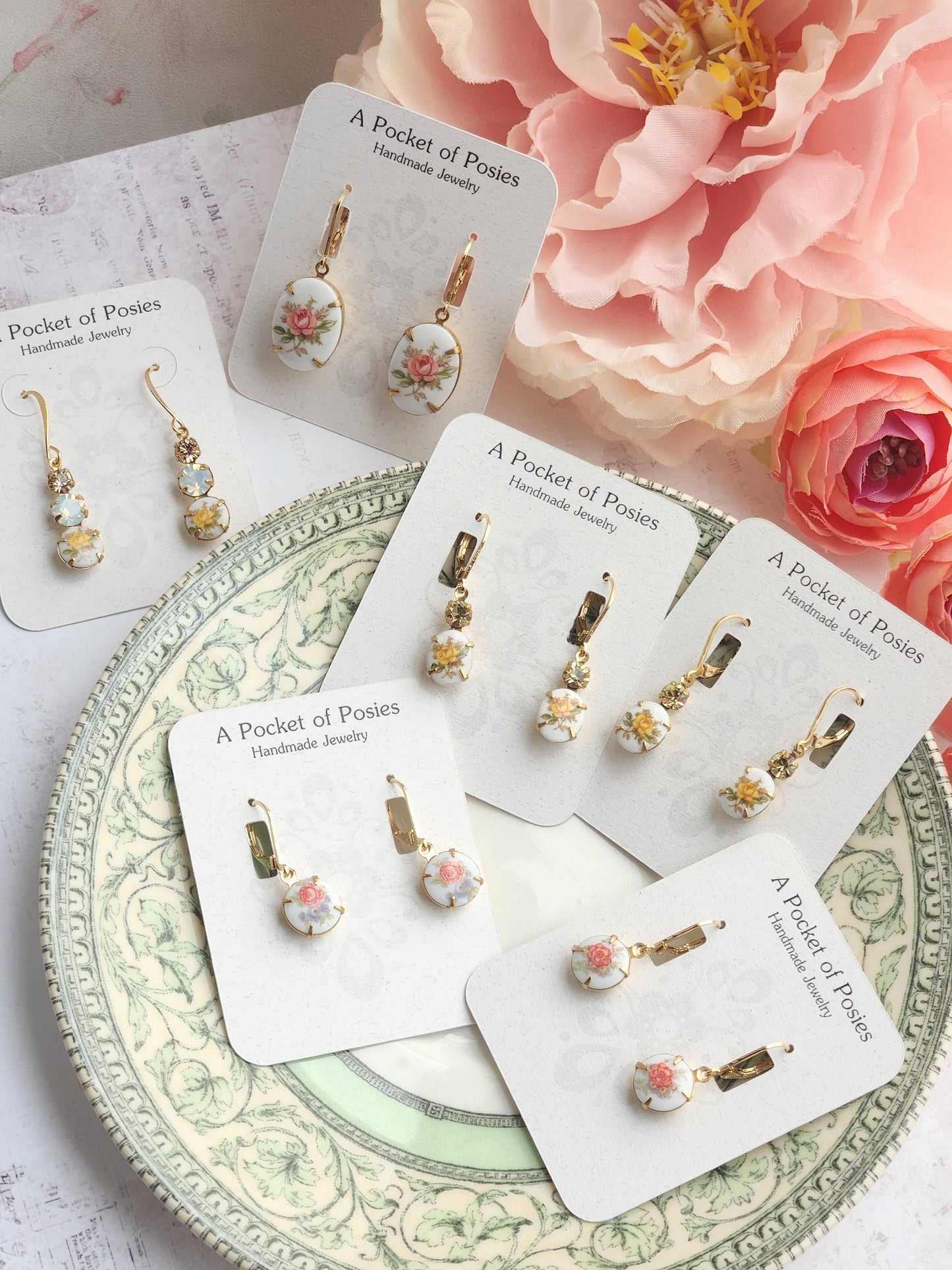 Vintage Yellow Rose Earrings