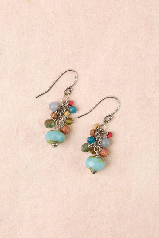 Leilani Neon Apatite, Czech Glass Cluster Earrings