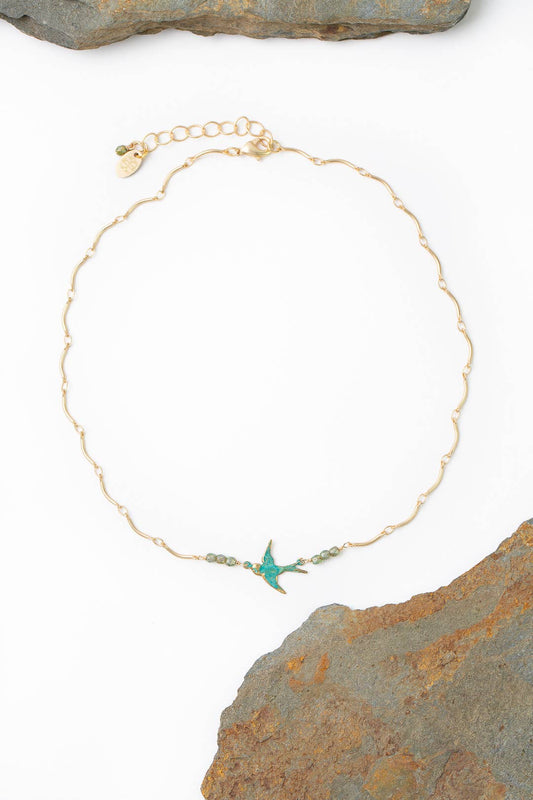 Heron Czech Glass, Patina Bird Focal Necklace