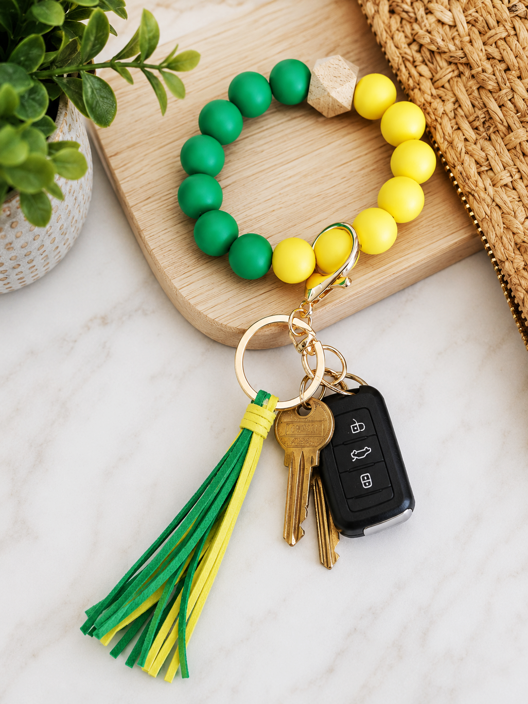 Game Day Wristlet- Green/ Yellow Silicone Keychain