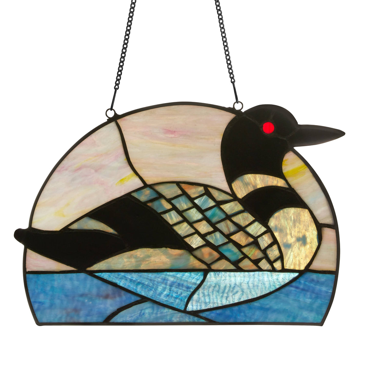 9.5" Swimming Loon Stained Glass Window Accent Panel