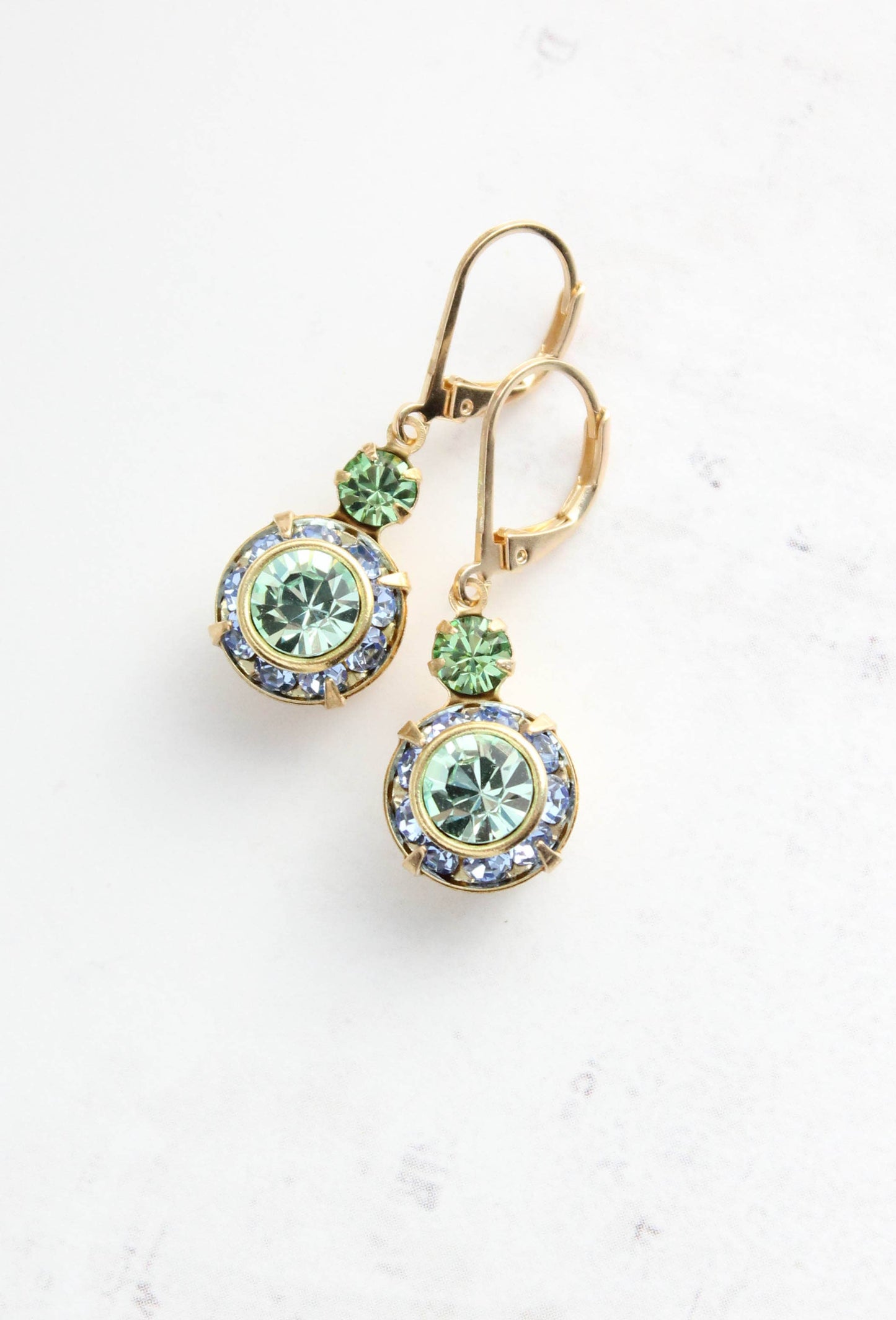Art Deco Earrings- Light Sapphire & Peridot Green