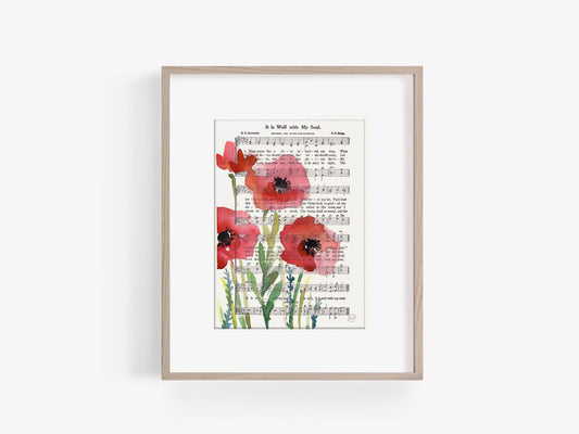 “It is Well with my Soul” Floral Poppy Hymn Print, 5×7″