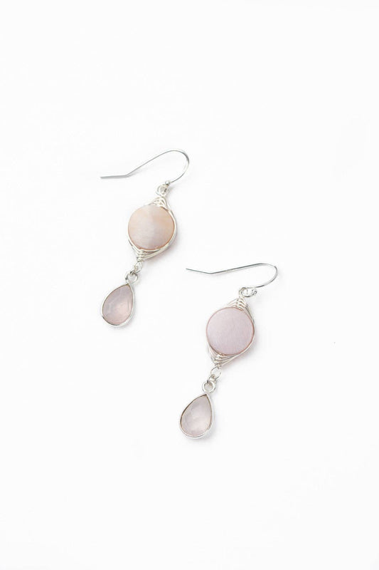 Embrace Mother Of Pearl, Shell, Rose Quartz Herringbone Earr