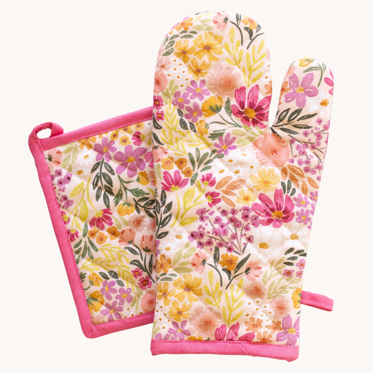 Primrose Petals Oven Mitt + Pot Holder Set