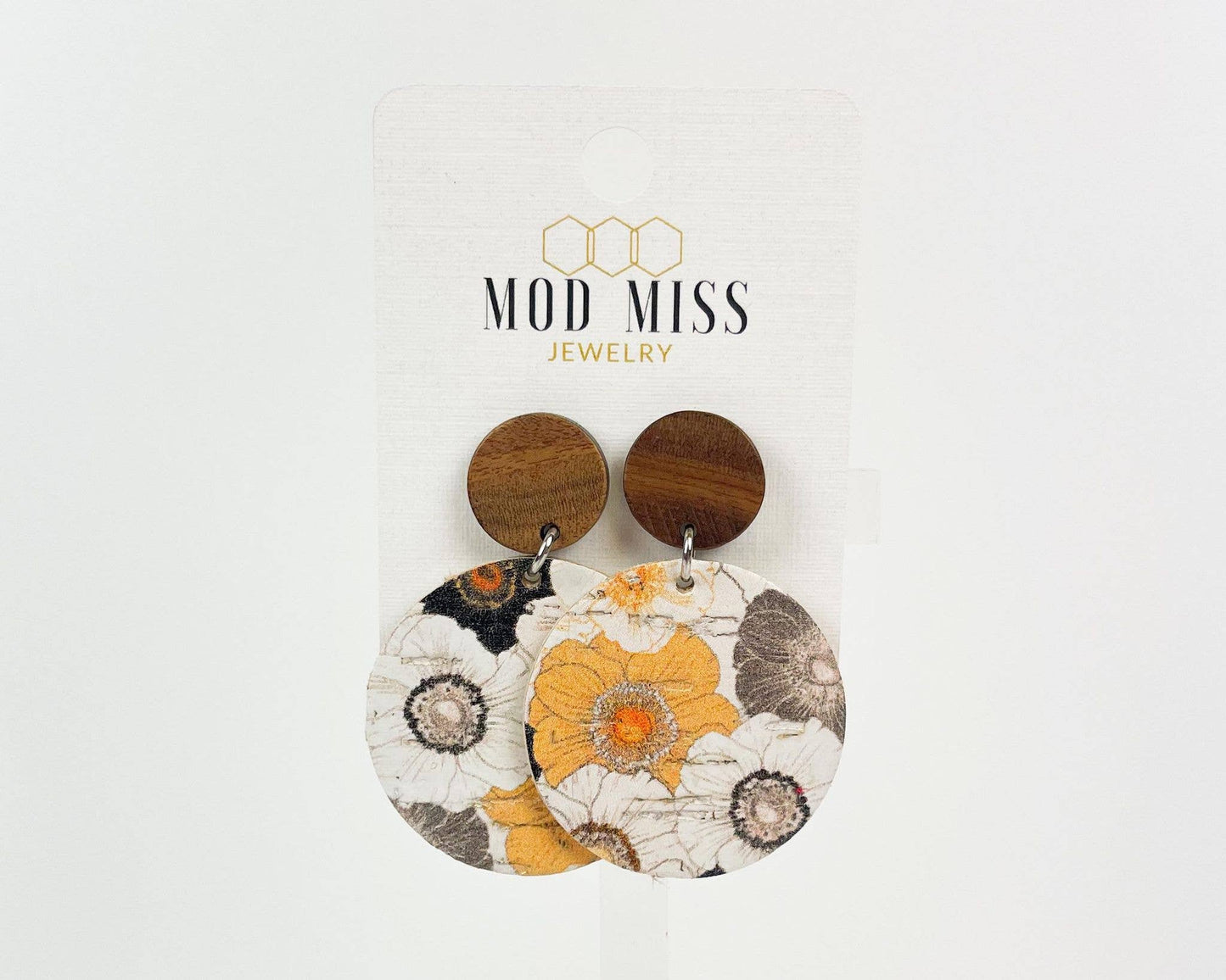 Cork+Leather Round Earring "Anemones"