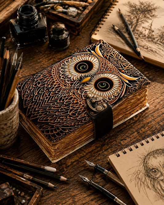 Owl Leather Journal with Lock