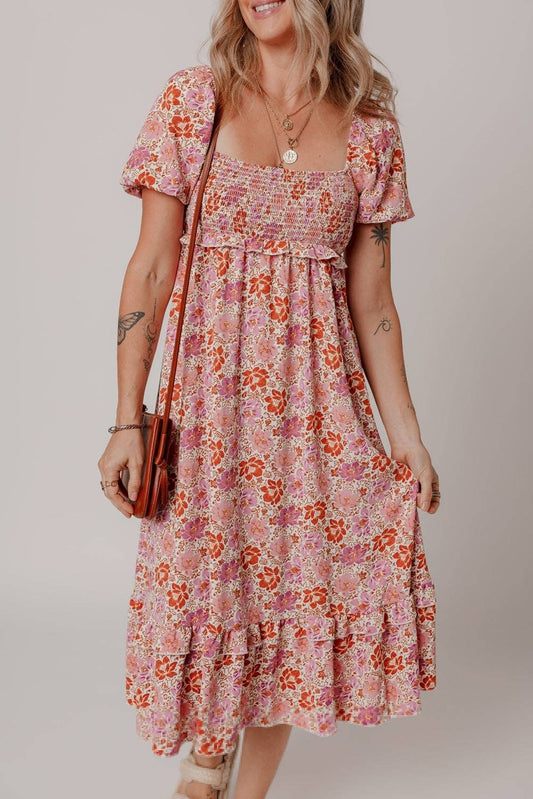 Floral Bow Back Summer Midi Dress