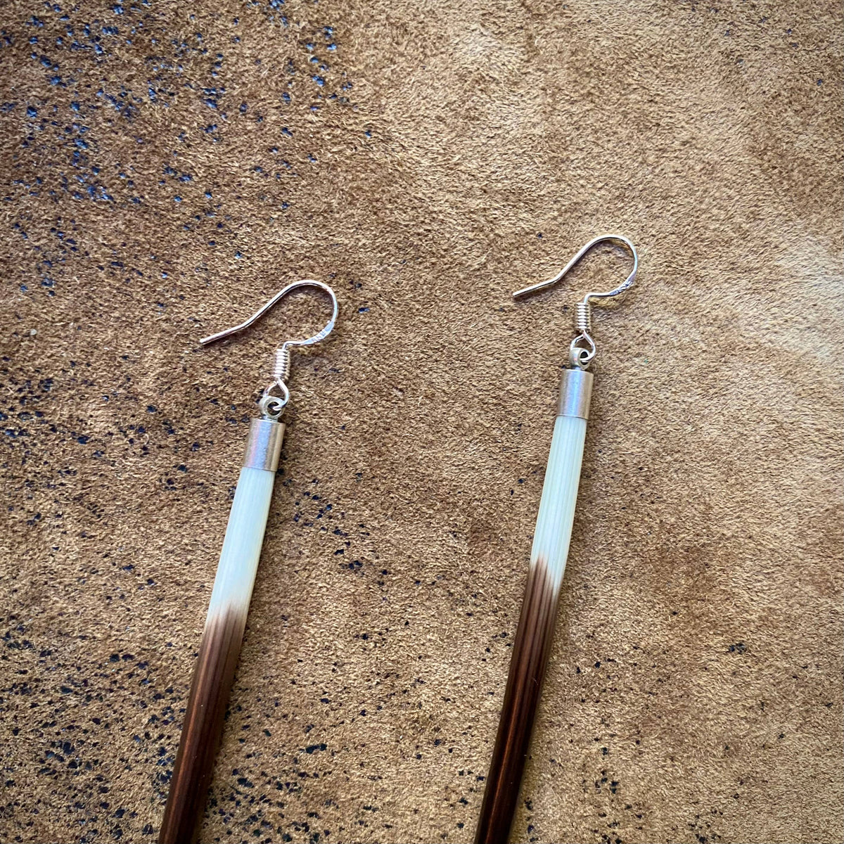 Porcupine Quill Earrings Black/Brown/Ivory, Silver
