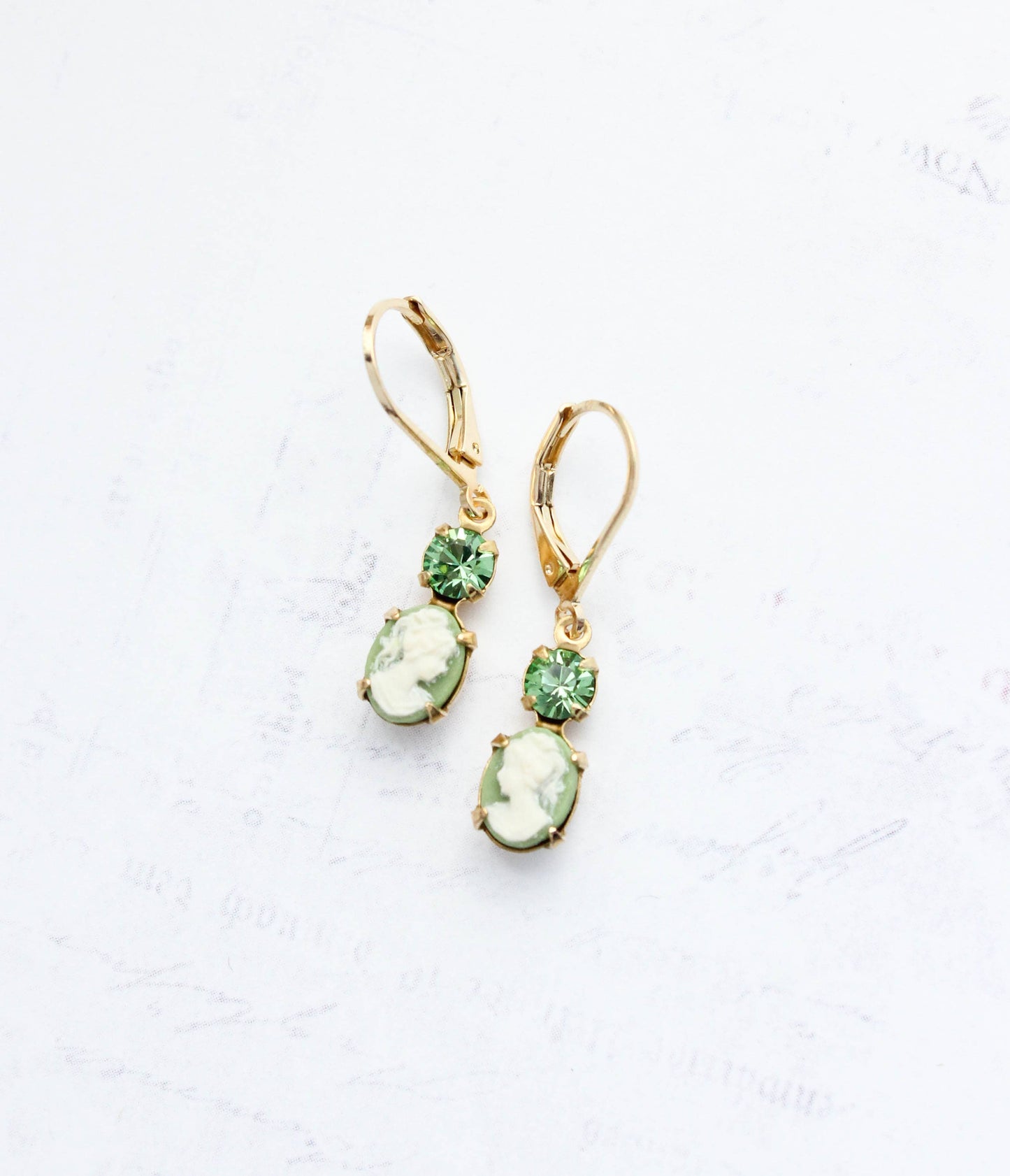 Tiny Lady Cameo Earrings- Light Green
