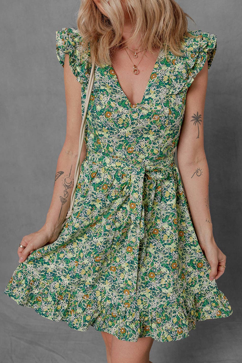 Floral Flutter Sleeve Spring Mini Dress