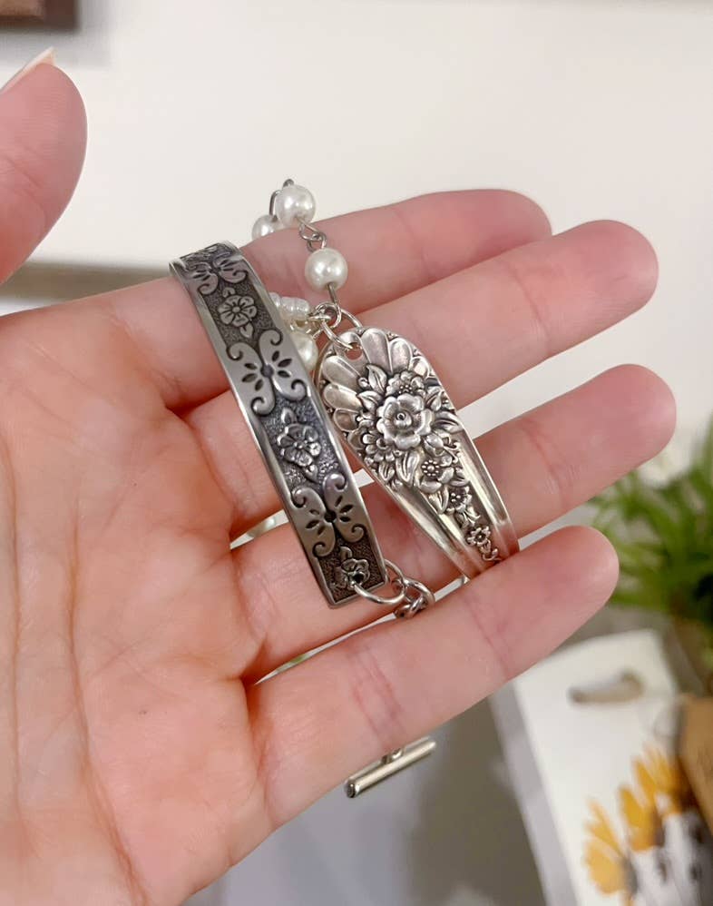 Steel & Wildflowers Bracelet – Etched Stainless Steel Spoon