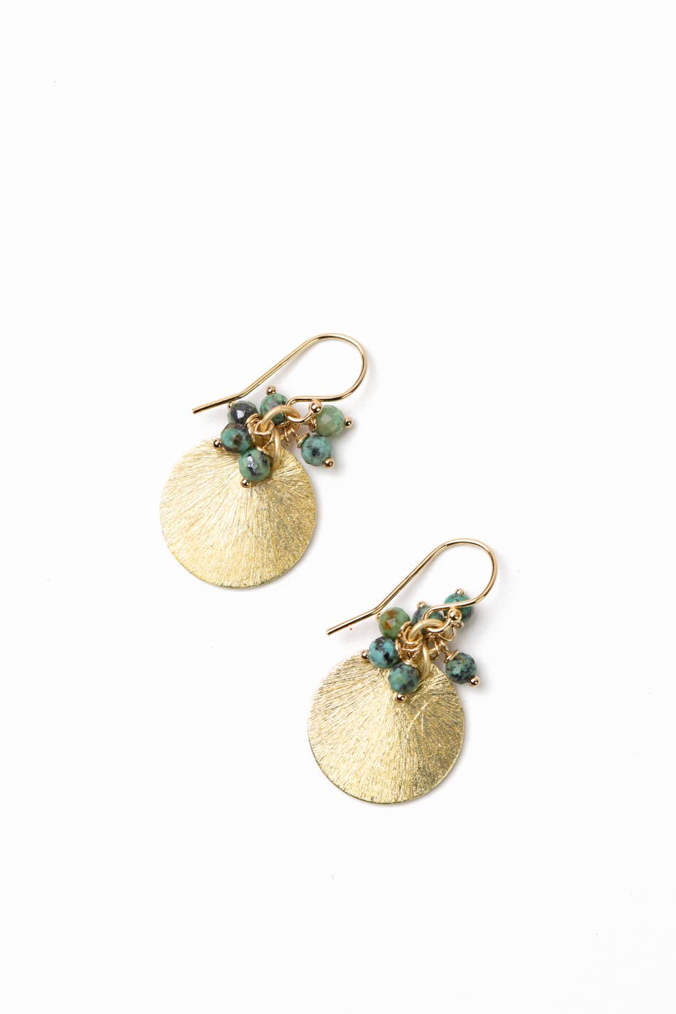 Tranquil Gardens African Turquoise, Brushed Gold Simple Earrings