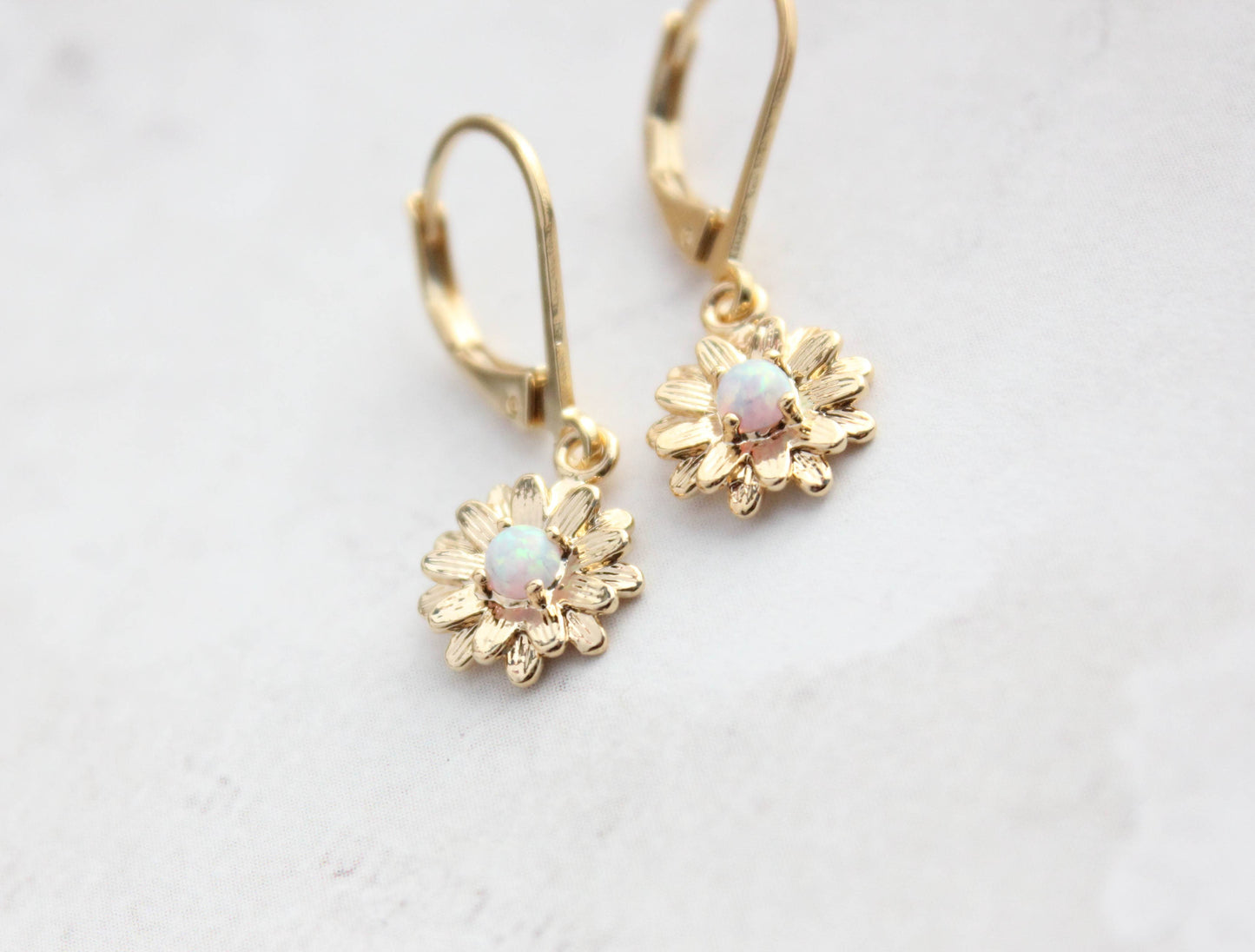 Daisy Earrings - Glossy Gold and Opal