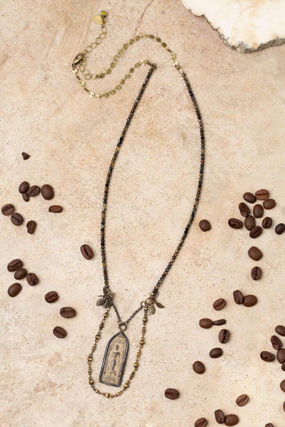 Espresso 24.75-26.75" Blue Tigers Eye, Antique Brass Buddha Cluster Necklace