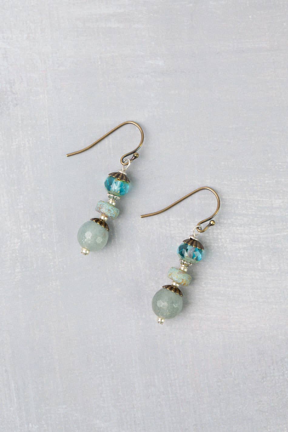 Venetian Dreams Roman Glass, Aquamarine With Czech Glass Simple Earrings