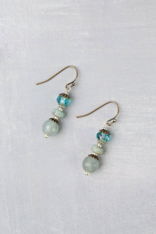 Venetian Dreams Roman Glass, Aquamarine With Czech Glass Simple Earrings