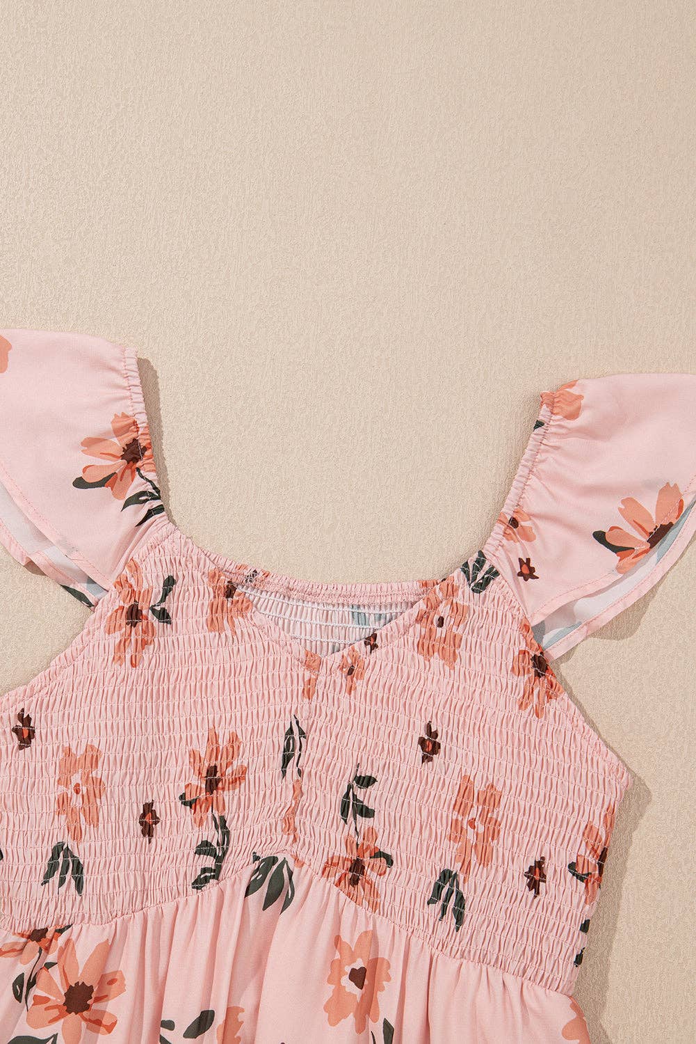 Floral Smocked Flutter Sleeve Maxi Dress