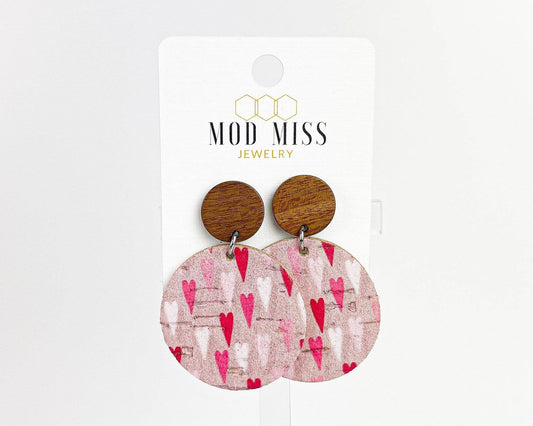 Cork+Leather Round Earring "Simple Hearts"