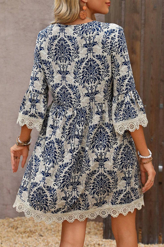 Boho Lace Trim V-Neck Dress