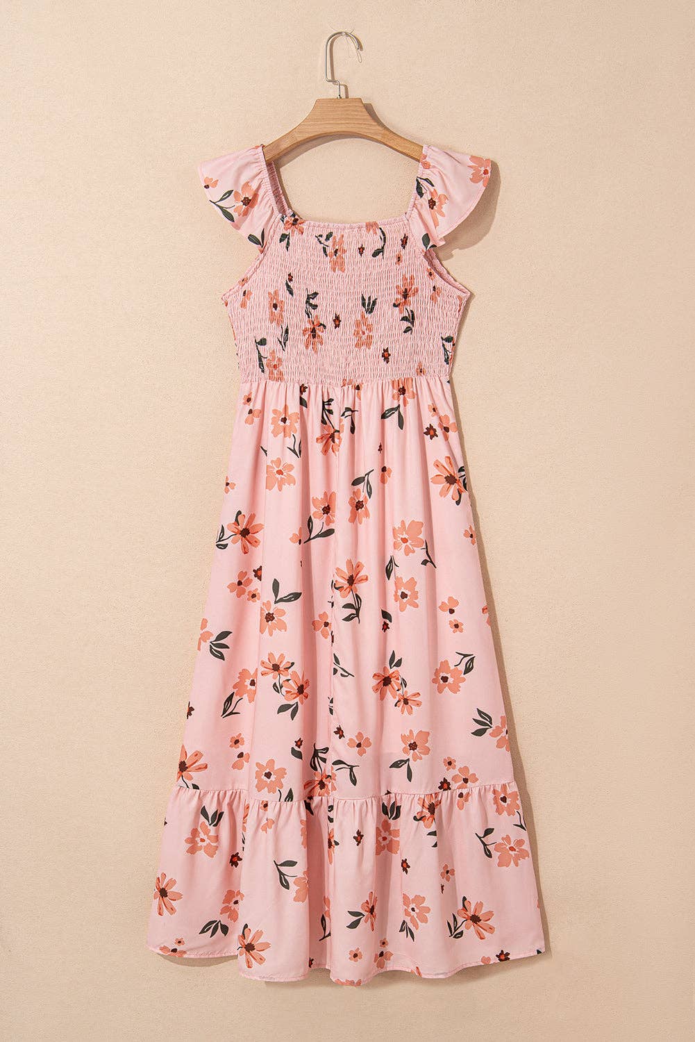 Floral Smocked Flutter Sleeve Maxi Dress