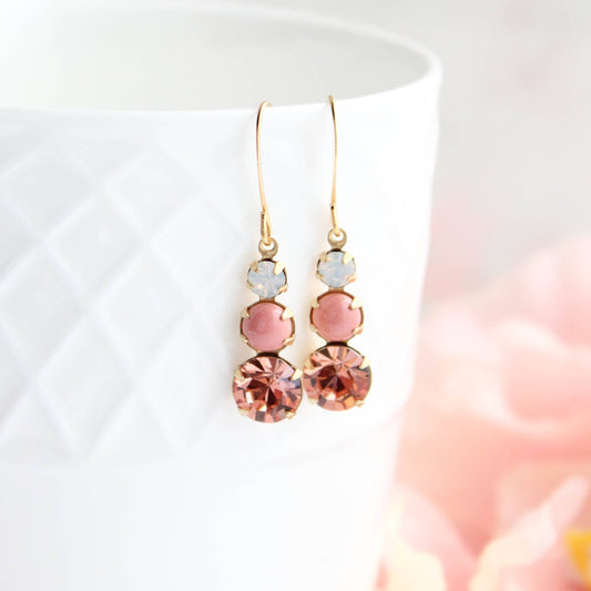 Vintage Glass Earring- Coral Peach and Opal