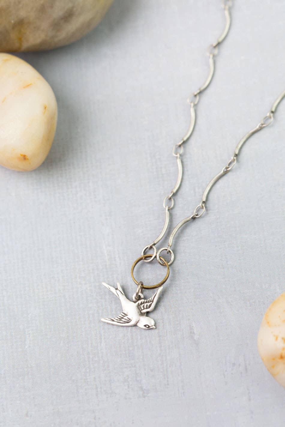 Venetian Dreams 15.25-17.25" Antique Silver Flying Sparrow Simple Necklace